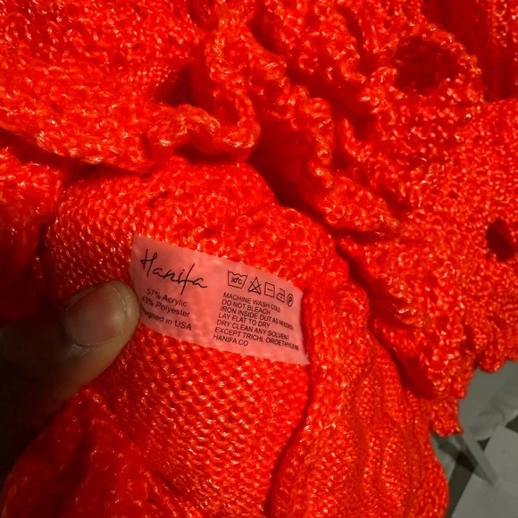 Hanifa Mini Iggy Vibrant Orange Crochet Dress Medium - Picture 12 of 14